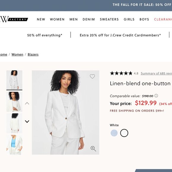 J. Crew white linen one-button blazer Size 6 - Picture 2 of 8